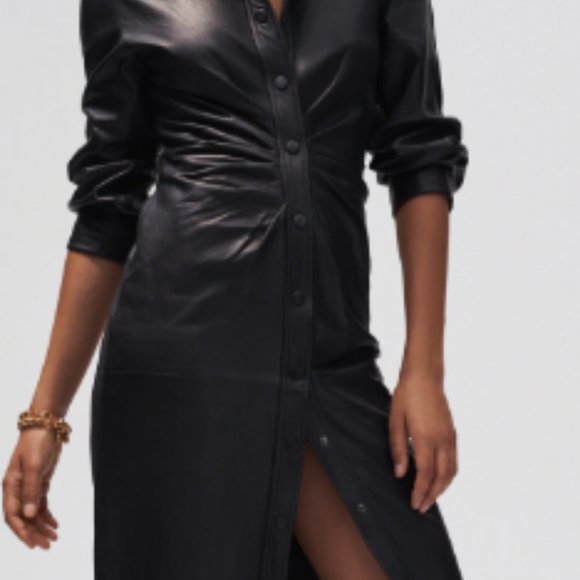 NWT ZARA FAUX LEATHER BUTTON DOWN DRESS XS - Picture 2 of 7